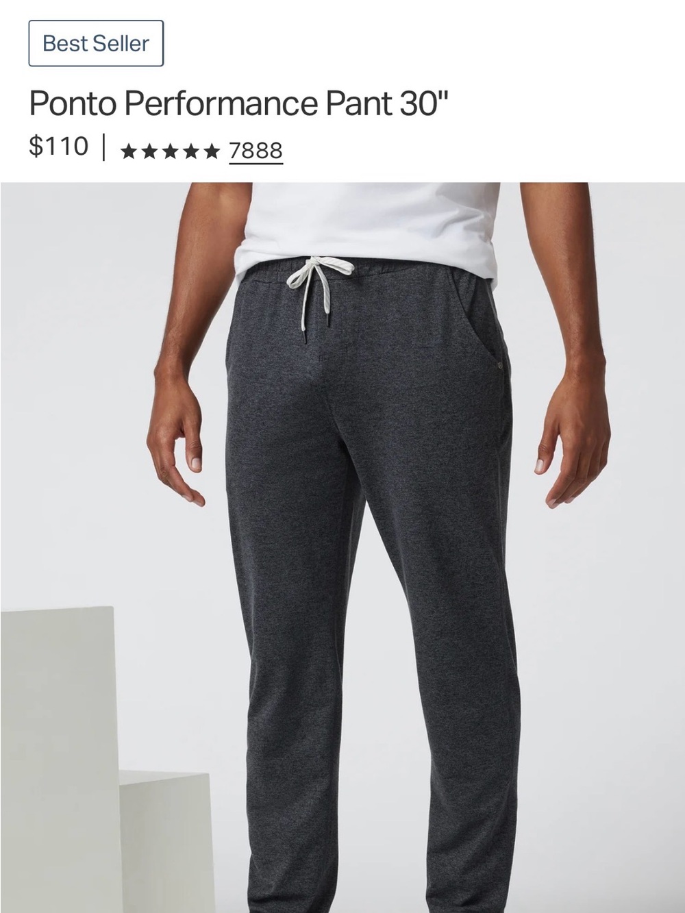 Vuori Ponto Performance Pant 30" - Charcoal size S